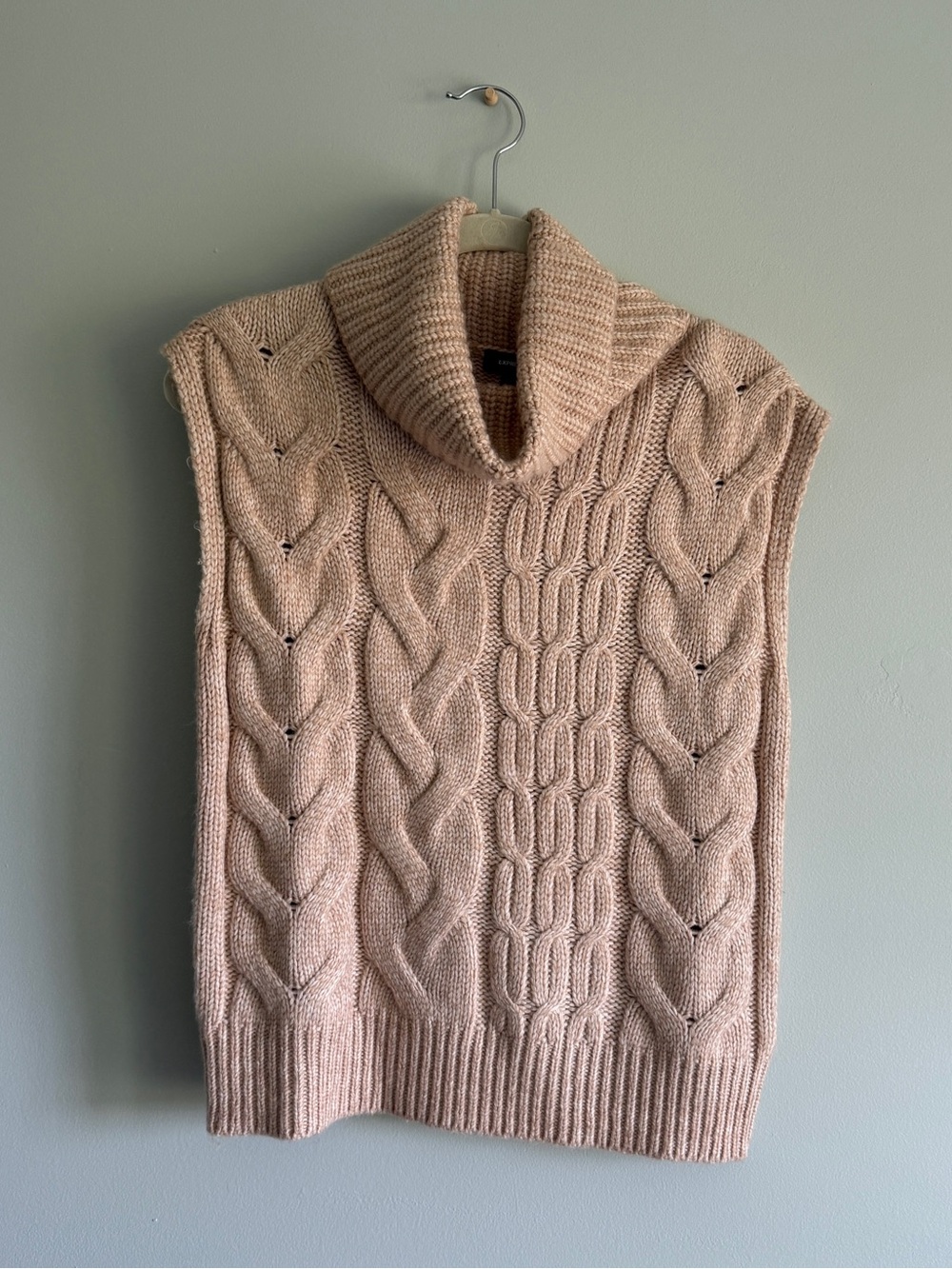 Express Cable Knit Sleeveless Turtleneck Sweater - Beige